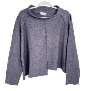 TINA Stephens Boxy Cotton Mock Neck Textured Top Size L Lagenlook Lilac Purple